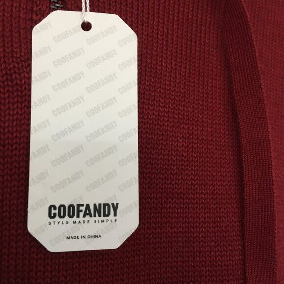 COOFANDY Men's Knitted Hoodie Pullover Long Sleeve Turtleneck Sweater Red M - Picture 3 of 4